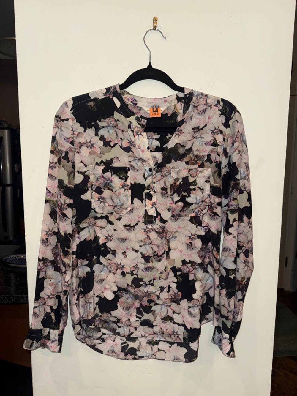 Rebecca Taylor silk Floral Long-Sleeve Tunic Blouse - Black & Pink size 4